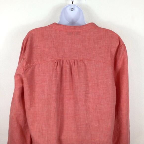 ELLEN TRACY LINEN Split Neck 3/4 Length Sleeve Coral Tunic size L - Picture 6 of 10
